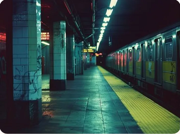 An empty, dimly lit Underground platform