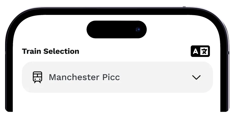 Train selection screen for the Find Your Platform waiting prototype.