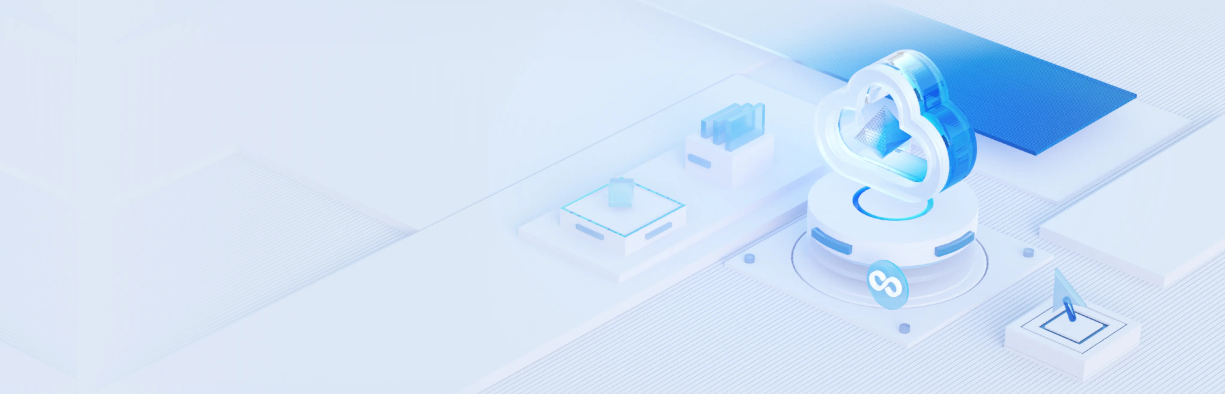 CodeArts brand illustration — an isometric cloud build pipeline on a pale blue ground