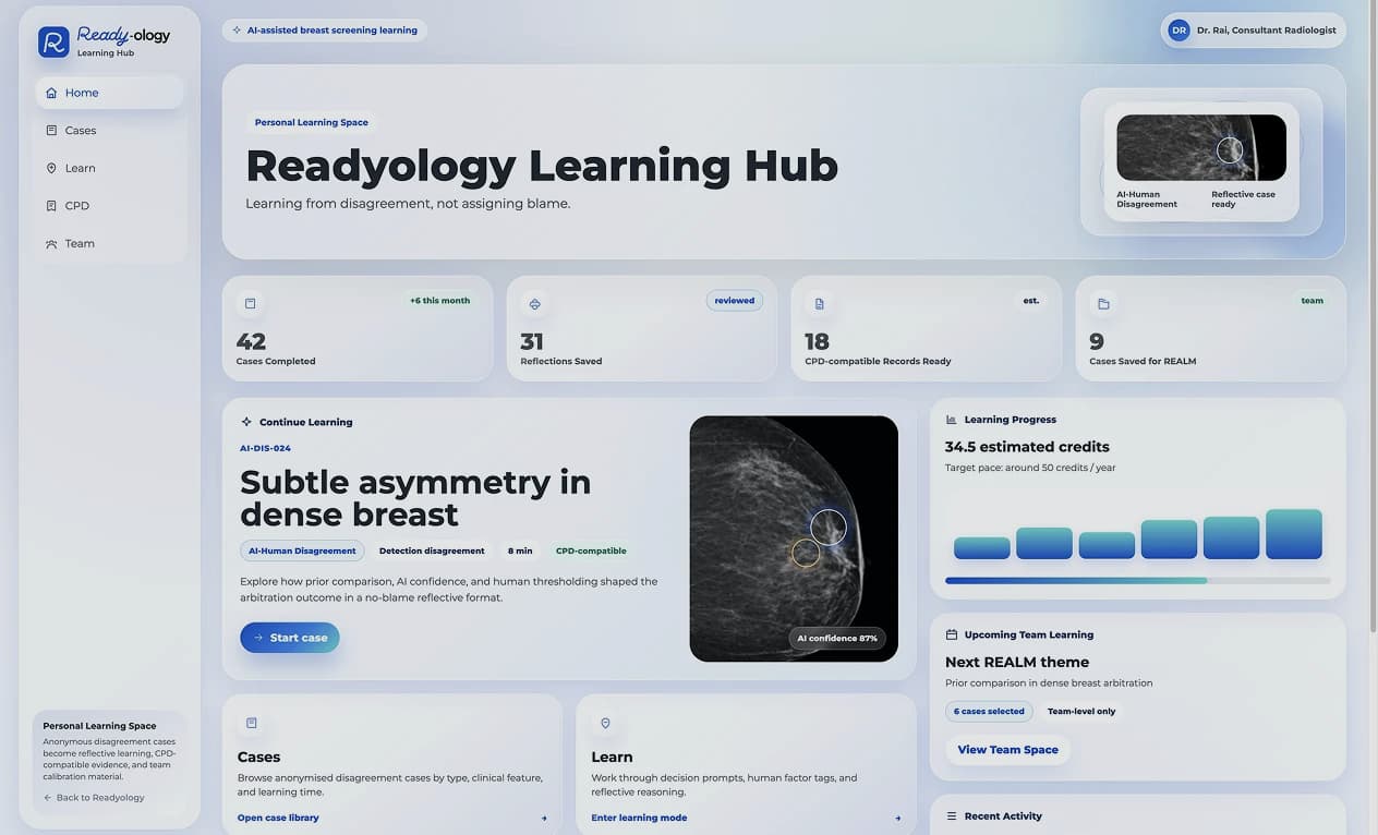 Learning Hub — case reflections, CPD-compatible records, and team learning progress